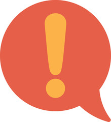 Red speech bubble with orange exclamation mark icon. Warning message speech. Vector. 