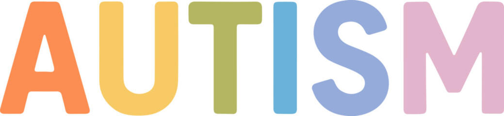 Text Autism. Colorful vector word Autism designed for awareness and inclusion themes. Banner. Vector.