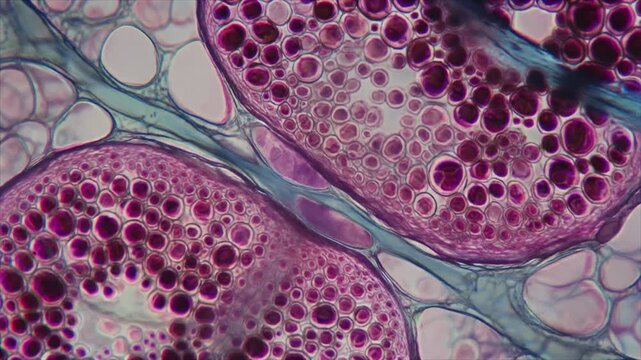 Microscopic view of pine leaf cells