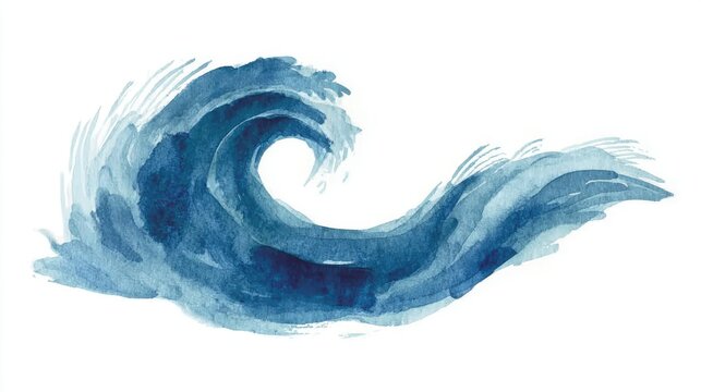 A horizontal ocean sea wave rendered in watercolor blues, crossing a clean white background wallpaper, suitable for ocean, art, or fresh theme designs.