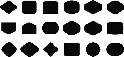 Collection of black rounded geometric shapes Keywords: geometric shape, rounded, square, circle, hexagon, diamond, rhombus, pentagon, black, silhouette, abstract, design, element, graphic