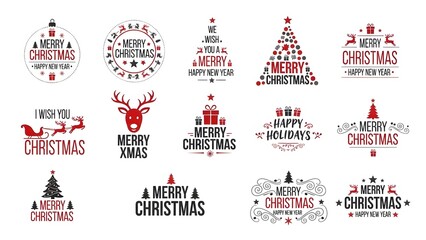Collection of merry christmas and happy new year holiday greeting card designs