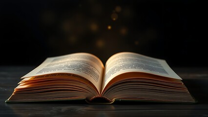 Open hardcover book with glowing light effect symbolizing knowledge