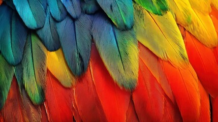 Obraz premium Multi-colored feathers, close-up feather, background texture, abstract, created using generative AI tools, suitable for texture, fashion, or nature-inspired designs.