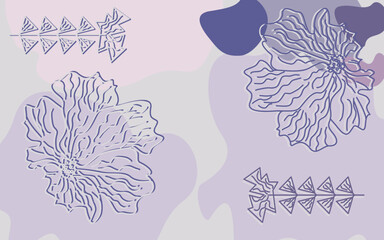 Minimalist Line Art Floral Abstract Background in Soft Pastel Colors  