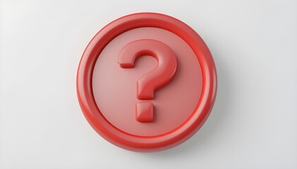 3d question mark icon on red round button or badge.3d rendering.Isolated on white background.

