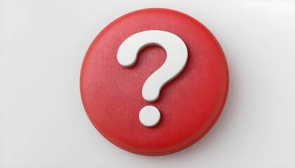 3d question mark icon on red round button or badge.3d rendering.Isolated on white background.

