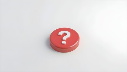3d question mark icon on red round button or badge.3d rendering.Isolated on white background.


