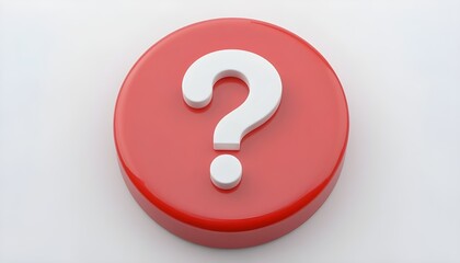 3d question mark icon on red round button or badge.3d rendering.Isolated on white background.

