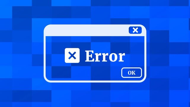 Blue digital style error window with layered interface elements illustrating software malfunction, system crash notification, and retro computer inspired warning design.