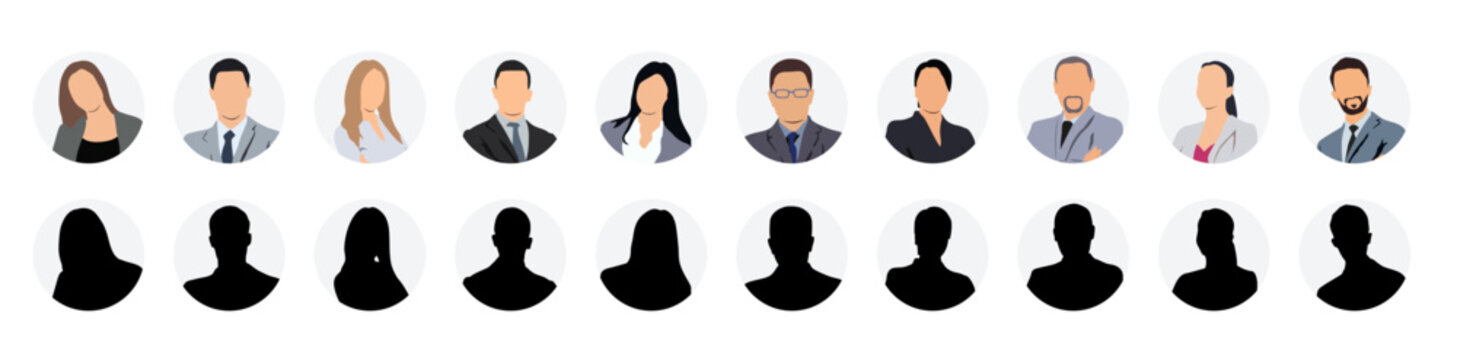 Business people portraits vector illustration. profile picture User avatars in circles. Collection of male and female human profile face icons. Faceless, Unknown or anonymous person.