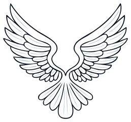 Obraz premium Winged emblem in outline style with symmetrical feathers, a concept of freedom