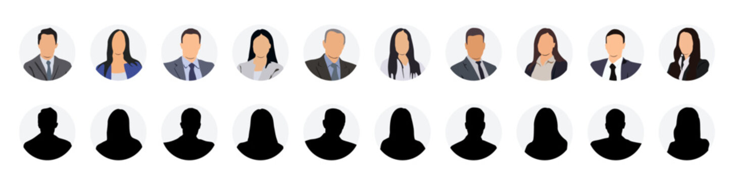Business people portraits vector illustration. profile picture User avatars in circles. Collection of male and female human profile face icons. Faceless, Unknown or anonymous person.