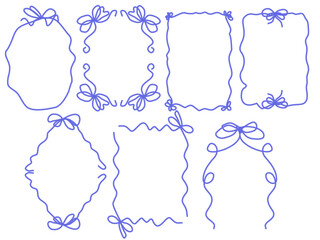 Cute wavy wedding frame, vector hand drawn oval vintage border set. Coquettish celebration design. Elegant classic line decoration background, simple postcard decor. Whimsical invitation frame set