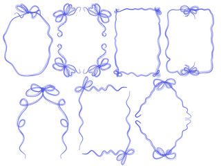 Cute wavy wedding frame, vector hand drawn oval vintage border set. Coquettish celebration design. Elegant classic line decoration background, simple postcard decor. Whimsical invitation frame set