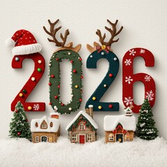 Festive 2026 Christmas Numbers with Winter Village Illustration