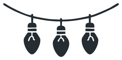 Simple dark string lights hanging on a wire line with a white background