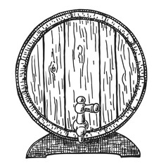 Wooden barrel. Black and white vintage engraving illustration isolated on white background