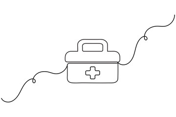 Medical emergency kit minimalist continuous one line drawing isolated vector
