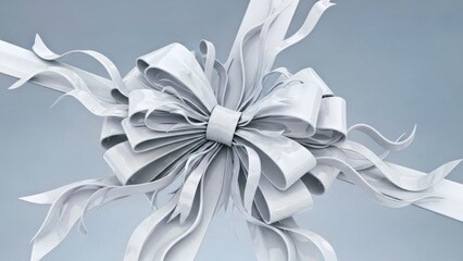 Fototapeta premium Dynamic Curl Edge Glossy Ribbon Bow With Floating Streamers Isolated on White