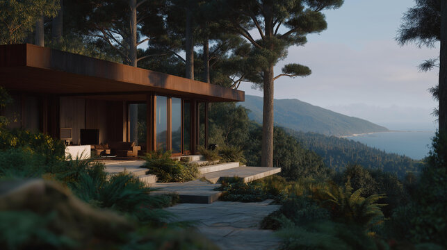 A low-impact construction site using modular components and lightweight machinery, demonstrating sustainable building methods that preserve surrounding landscapes. cinematic color correction,