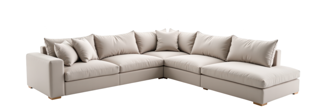 Cozy sectional sofa with plush cushions, perfect for modern living spaces, offering comfort and style. Ideal for relaxation and gatherings - Powered by Adobe