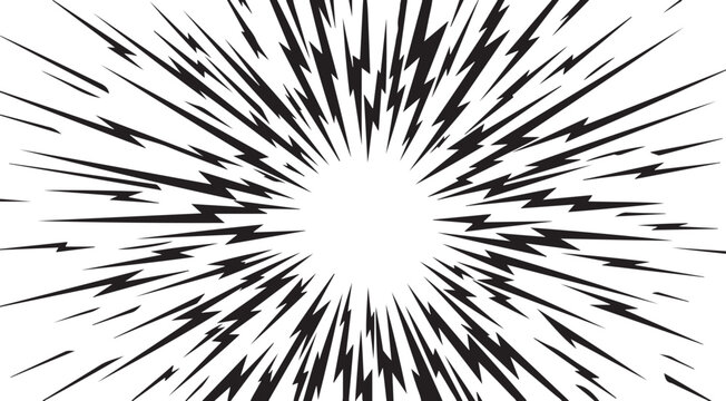 Vector manga graphic cartoon comic background with lightning burst effect, flash and abstract thunder. Energy explosion frame with electric light, radial perspective monochrome beams.eps