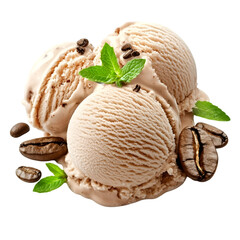 Mocha Ice Cream with Coffee Beans on transparent background
