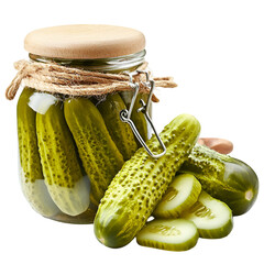 Pickled cucumbers in a jar on transparent background