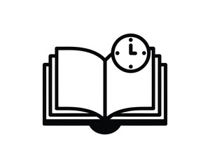 Open Book with Clock on Top Minimalist Vector Illustration