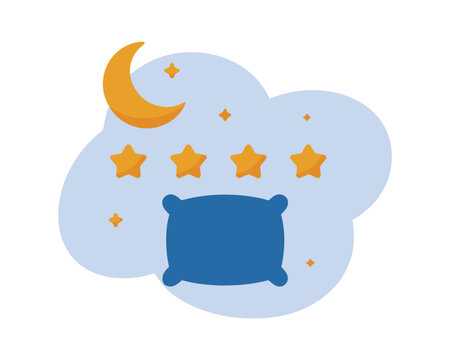 Sleep Icon With Pillow, Moon, and Stars, Insomnia Concept