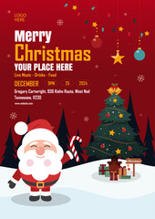 Merry christmas poster template with santa claus and tree