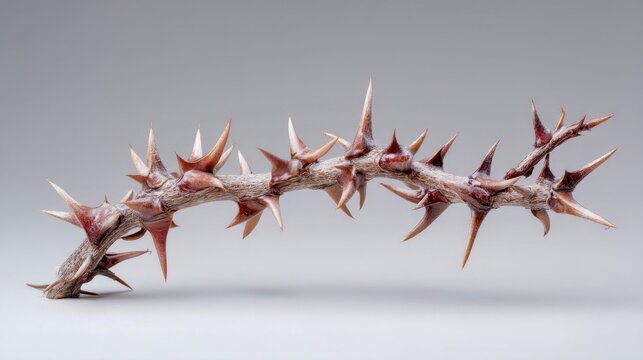 Detailed view of a thorny branch highlighting sharp spikes and unique textures for educational and artistic purposes