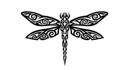Tribal Dragonfly Illustration: Intricate Tattoo Design with Symbolic Ornamentation and Creative