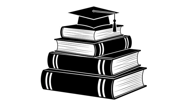 Graduation cap on stack of books silhouette vector illustration
