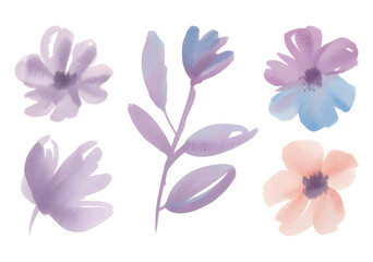 Fototapeta premium Soft lavender watercolor florals with airy petal.