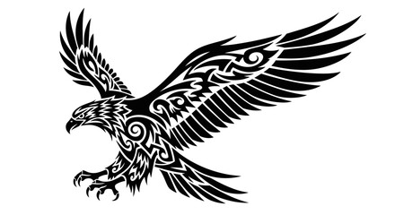 Stylized eagle vector illustration featuring tribal patterns and strong lines in black and white