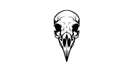 Monochrome depiction of a bird skull on a white background representing mortality