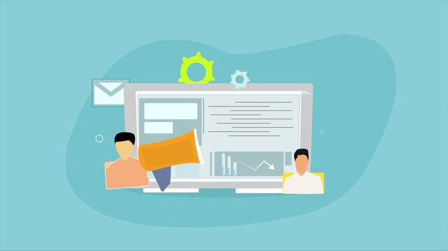 Digital online campaign expert with computer , growth your asset, animation clip