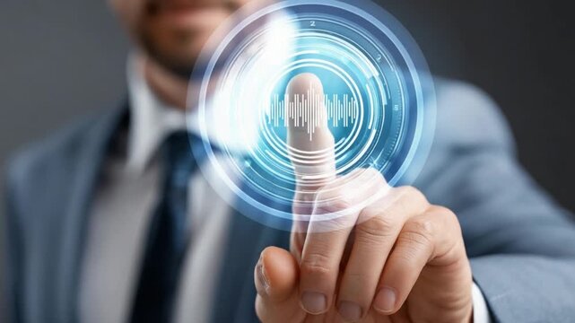 Digital Touch: A person's finger hovers over a glowing digital interface, symbolizing innovation, the forefront of technology, and the embrace of futuristic possibilities.