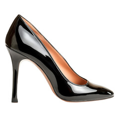 High Heeled Black Patent Leather Shoe on transparent background