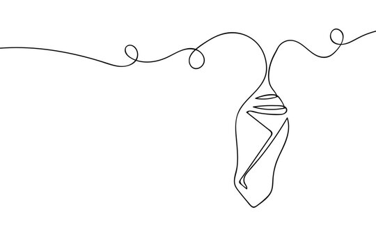 A single, continuous line butterfly pupa. simple line art illustration. Editable stroke.