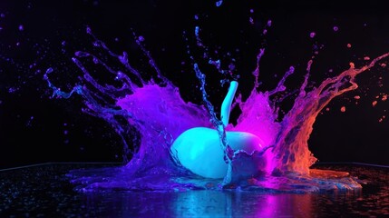 Generative AI image of water splash against a vibrant neon backdrop, ideal for music visuals, party promotions, or energetic digital art projects.