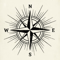 Vintage compass navigation symbol with sunburst rays