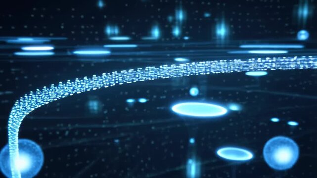 A mesmerizing display of abstract digital particles forms a luminous structure representing a futuristic data network. streams of light illustrate data flow, creating a concept of high-tech connectivi