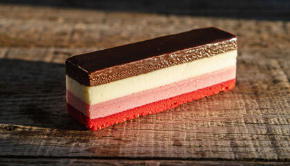 Ice cream bar with visible layers of vanilla and chocolate, coated in thin chocolate shell.