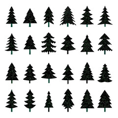 Christmas Tree Icons Set. Vector tree christmas green, traditional symbol to new year illustration. Vector Illustration