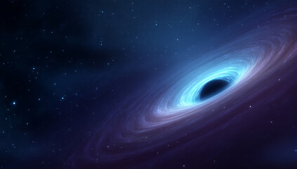 Supermassive Black Hole with Swirling Purple Accretion Disk in Space