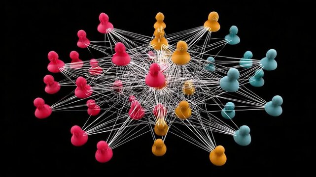 Interconnectedness: A Visual Symphony of Connections. A vibrant network of diverse figures intricately linked by a web of connections, symbolizing the power of networks, collaboration, and community.