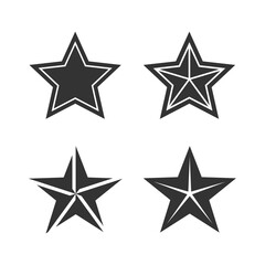 Set of four black star icons in different styles
